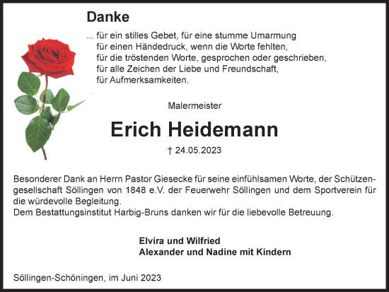 Traueranzeige von Erich Heidemann von Helmstedter Nachrichten
