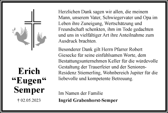 Traueranzeige von Erich Semper von Helmstedter Nachrichten