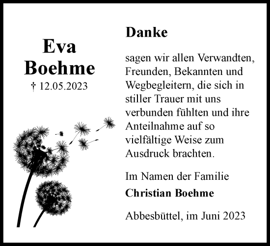 Traueranzeige von Eva Boehme von Wolfsburger Nachrichten