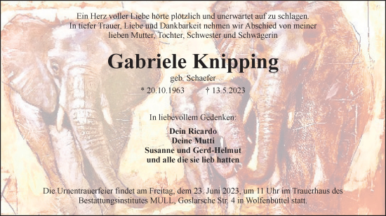 Traueranzeige von Gabriele Knipping von Braunschweiger Zeitung