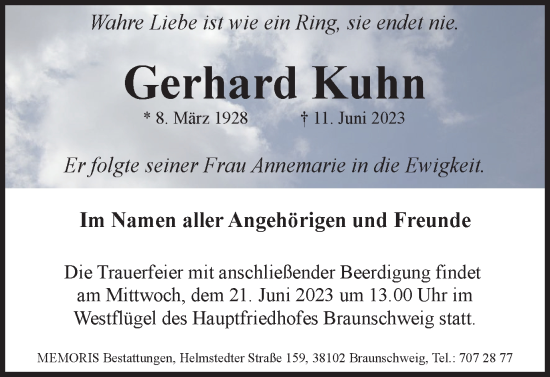 Traueranzeige von Gerhard Kuhn von Braunschweiger Zeitung