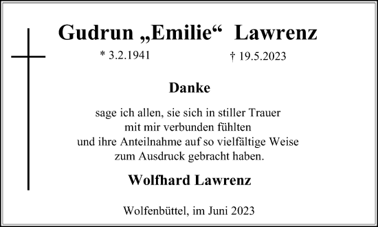 Traueranzeige von Gudrun Lawrenz von Braunschweiger Zeitung