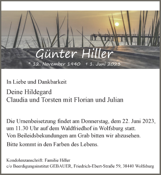 Traueranzeige von Günter Hiller von Wolfsburger Nachrichten