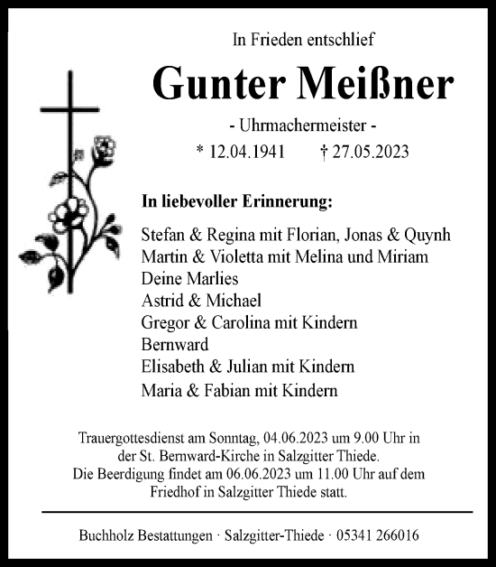 Traueranzeige von Gunter Meißner von Braunschweiger Zeitung, Salzgitter-Zeitung
