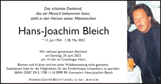 Traueranzeige von Hans-Joachim Bleich von Braunschweiger Zeitung