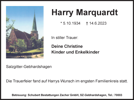 Traueranzeige von Harry Marquardt von Salzgitter-Zeitung