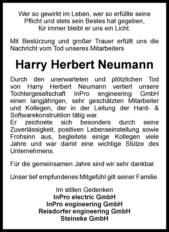 Traueranzeige von Harry Herbert Neumann von Braunschweiger Zeitung