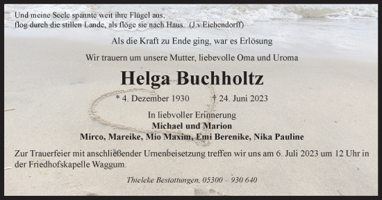Traueranzeige von Helga Buchholtz von Braunschweiger Zeitung