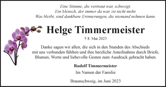 Traueranzeige von Helge Timmermeister von Braunschweiger Zeitung