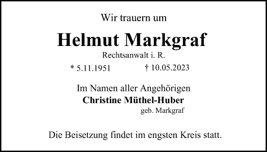 Traueranzeige von Helmut Markgraf von Helmstedter Nachrichten
