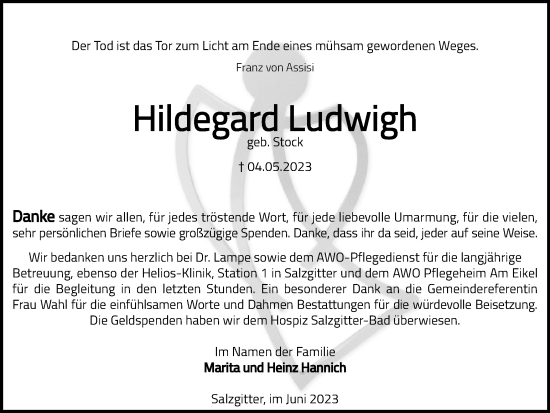 Traueranzeige von Hildegard Ludwigh von Salzgitter-Zeitung