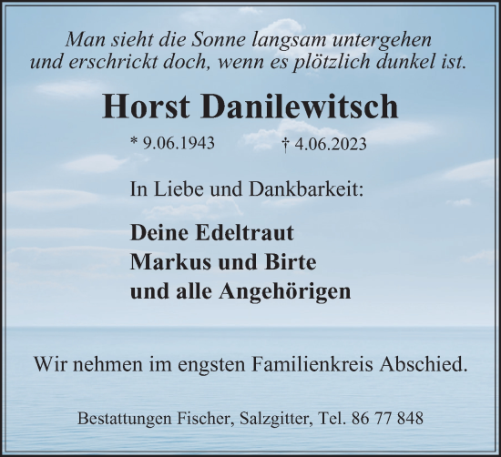 Traueranzeige von Horst Danilewitsch von Salzgitter-Zeitung