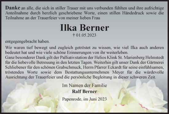Traueranzeige von Ilka Berner von Helmstedter Nachrichten