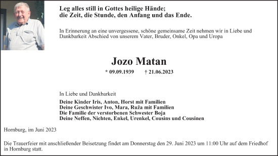 Traueranzeige von Jozo Matan von Wolfenbütteler Zeitung