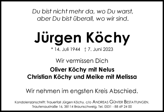 Traueranzeige von Jürgen Köchy von Braunschweiger Zeitung