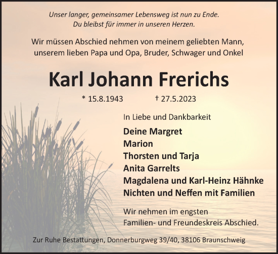 Traueranzeige von Karl Johann Frerichs von Braunschweiger Zeitung