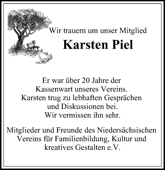 Traueranzeige von Karsten Piel von Wolfenbütteler Zeitung