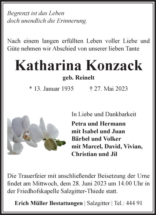 Traueranzeige von Katharina Konzack von Salzgitter-Zeitung