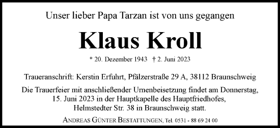 Traueranzeige von Klaus Kroll von Braunschweiger Zeitung