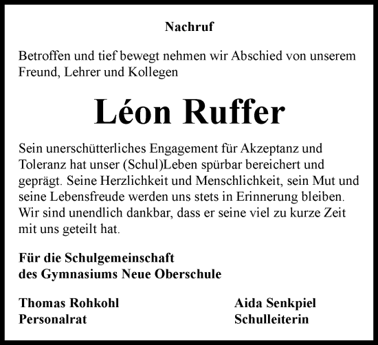 Traueranzeige von Léon Ruffer von Braunschweiger Zeitung