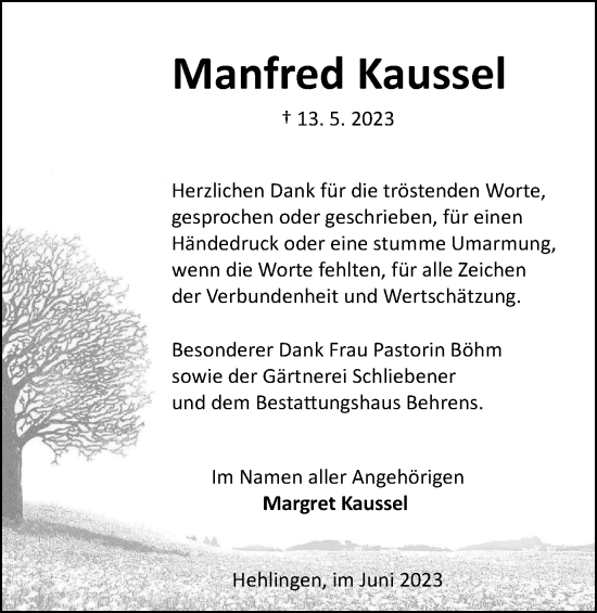 Traueranzeige von Manfred Kaussel von Wolfsburger Nachrichten