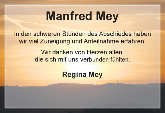 Traueranzeige von Manfred Mey von Braunschweiger Zeitung