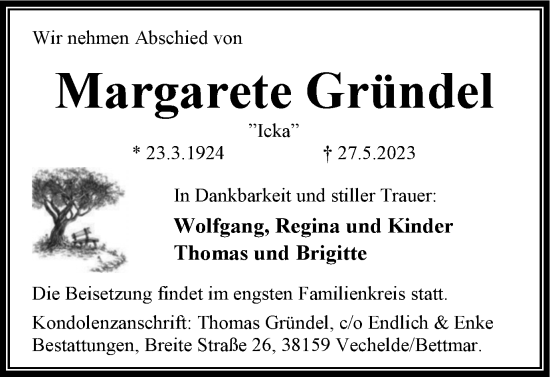Traueranzeige von Margarete Gründel von Braunschweiger Zeitung