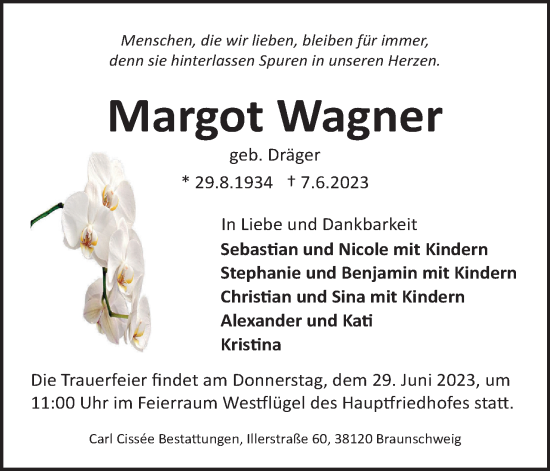 Traueranzeige von Margot Wagner von Neue Braunschweiger am Samstag
