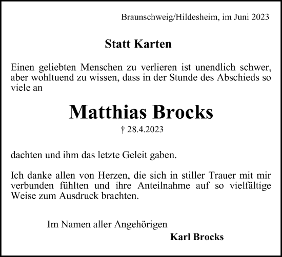 Traueranzeige von Matthias Brocks von Braunschweiger Zeitung