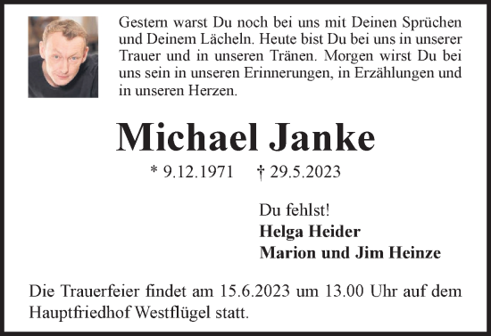 Traueranzeige von Michael Janke von Braunschweiger Zeitung