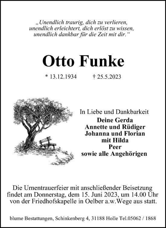 Traueranzeige von OOtto Funke von Salzgitter-Zeitung