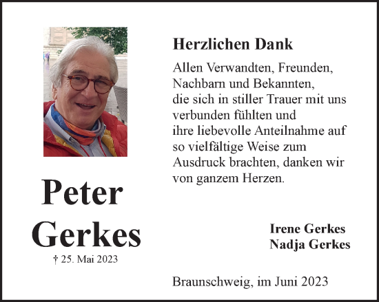 Traueranzeige von Peter Gerkes von Braunschweiger Zeitung