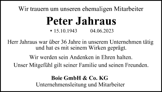 Traueranzeige von Peter Jahraus von Braunschweiger Zeitung