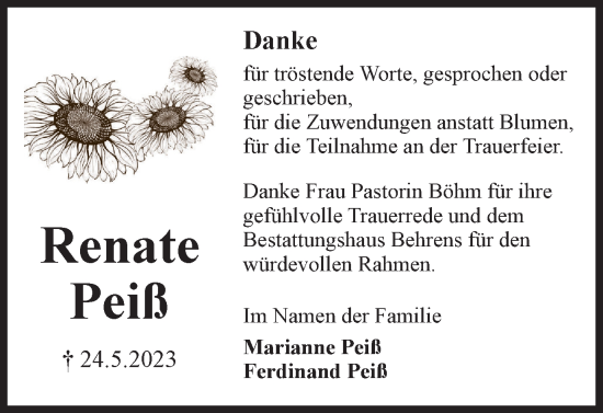 Traueranzeige von Renate Peiß von Wolfsburger Nachrichten