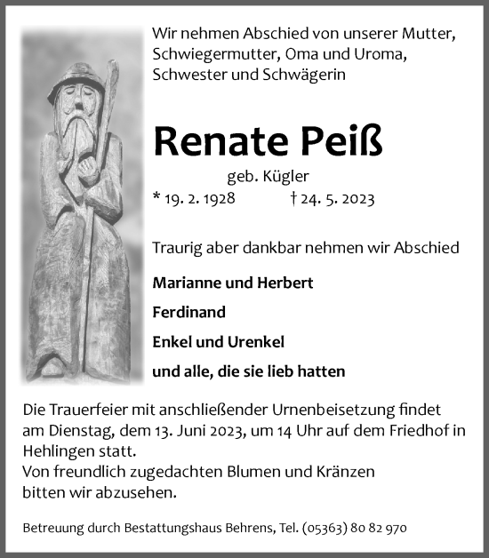 Traueranzeige von Renate Peiß von Wolfsburger Nachrichten
