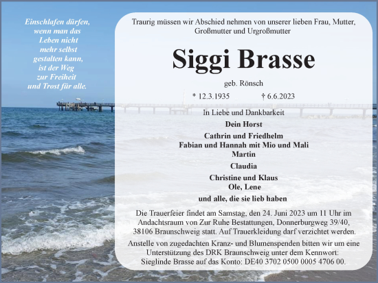 Traueranzeige von Siggi Brasse von Braunschweiger Zeitung