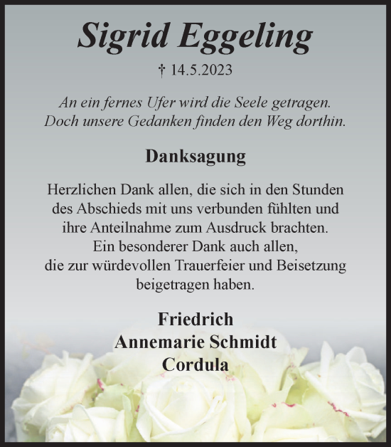 Traueranzeige von Sigrid Eggeling von Helmstedter Nachrichten
