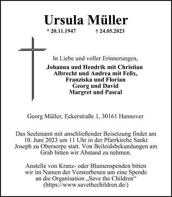 Traueranzeige von Ursula Müller von Braunschweiger Zeitung
