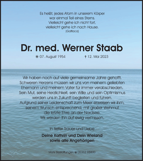 Traueranzeige von Werner Staab von Wolfsburger Nachrichten