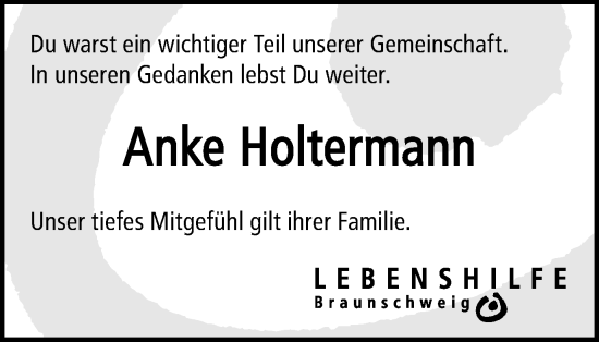 Traueranzeige von Anke Holtermann von Braunschweiger Zeitung