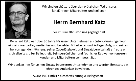 Traueranzeige von Bernhard Katz von Braunschweiger Zeitung