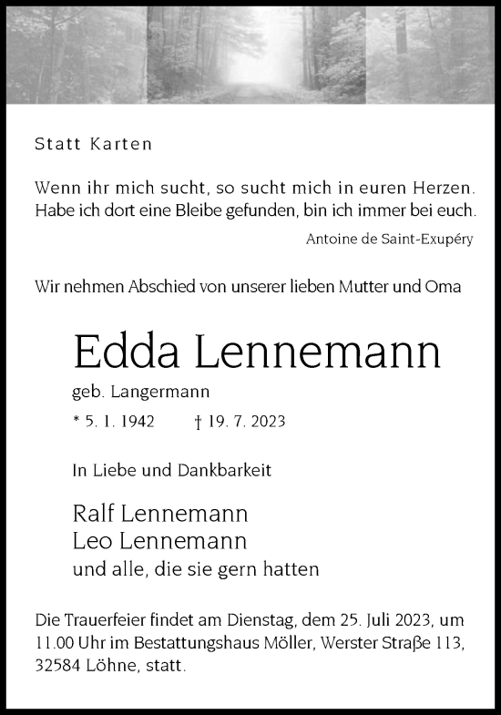 Traueranzeige von Edda Lennemann von Braunschweiger Zeitung
