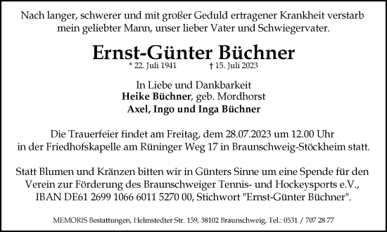 Traueranzeige von Ernst-Günter Büchner von Braunschweiger Zeitung