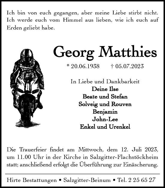 Traueranzeige von Georg Matthies von Salzgitter-Zeitung