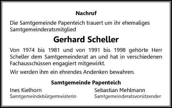 Traueranzeige von Gerhard Scheller von Wolfsburger Nachrichten