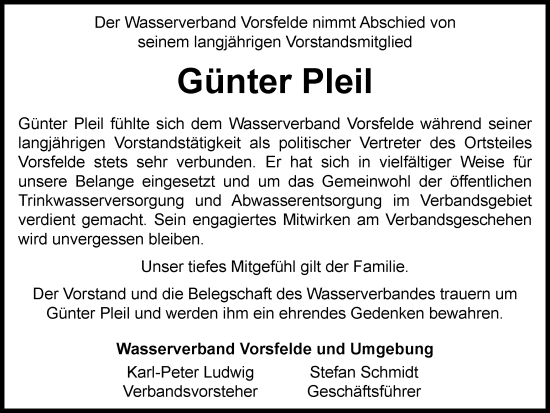 Traueranzeige von Günter Pleil von Wolfsburger Nachrichten