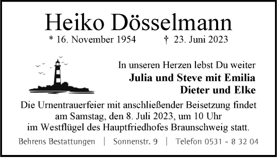 Traueranzeige von Heiko Dösselmann von Braunschweiger Zeitung