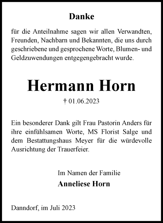 Traueranzeige von Hermann Horn von Wolfsburger Nachrichten
