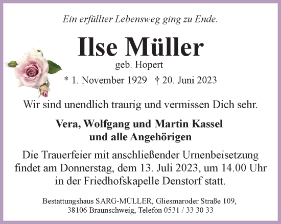 Traueranzeige von Ilse Müller von Braunschweiger Zeitung