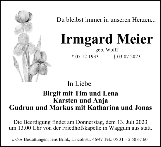 Traueranzeige von Irmgard Meier von Braunschweiger Zeitung